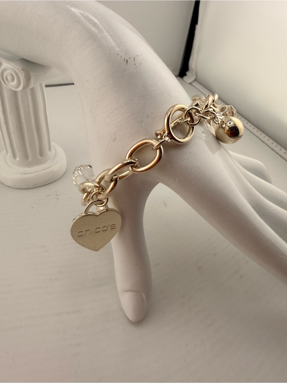 Silver Chico’s Silver-Tone Heart Charm Link Bracelet